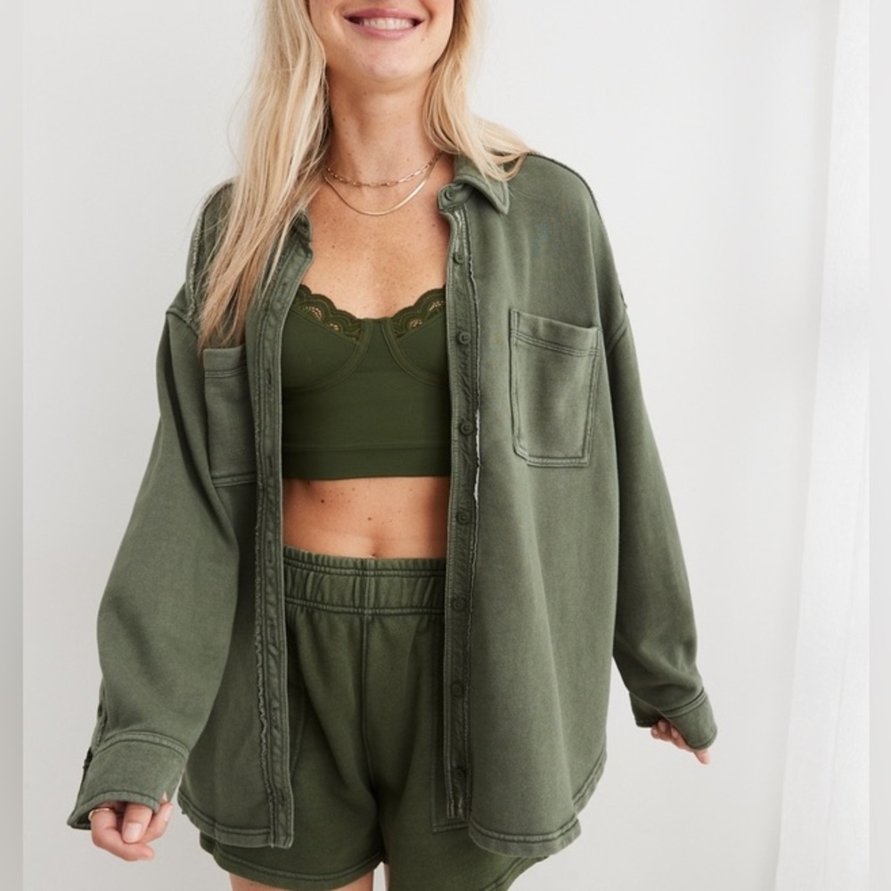 Aerie Lumberjane Fleece Green Shirt